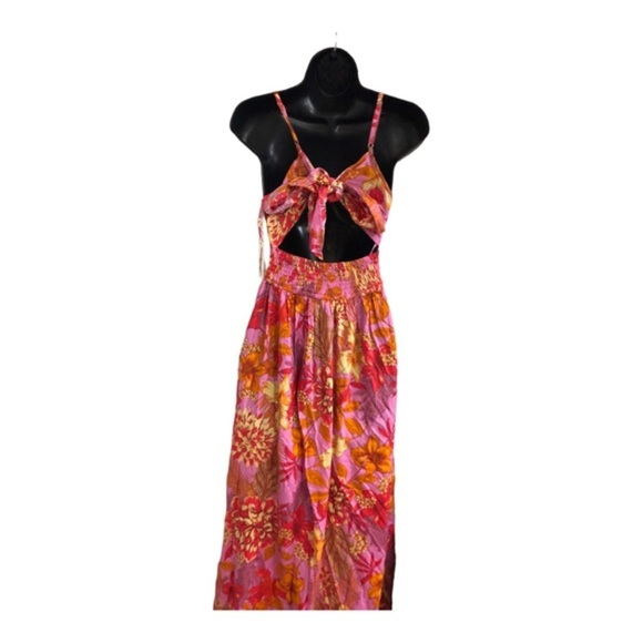 Jessica Simpson pink padded open tie back shaped waist halter maxi dress size XS - Picture 5 of 16